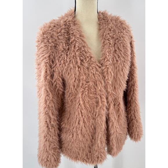 Lanshifei Dusty Pink Faux Fur Fuzzy Open Jacket Medium - Picture 5 of 7
